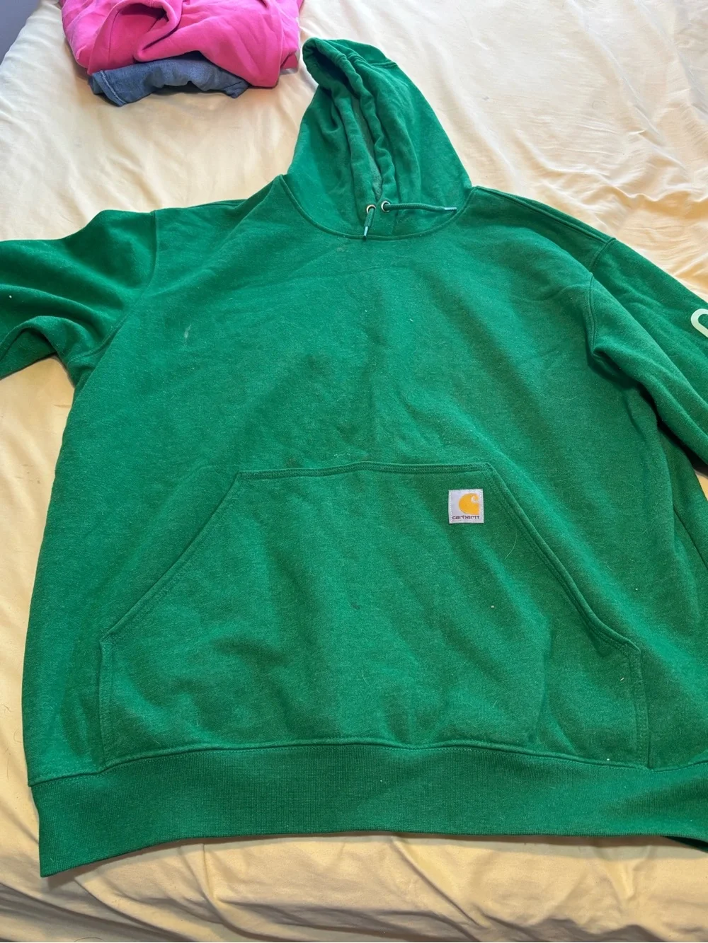 Carhartt Green Hooded Workwear Sweatshirt with Logo Patch